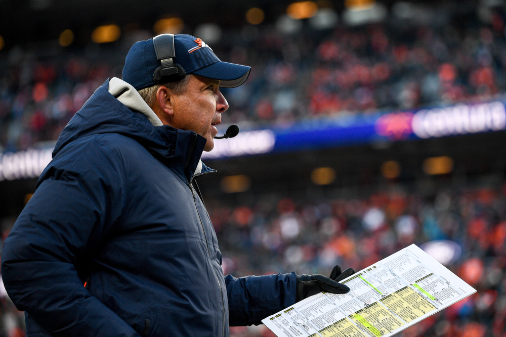 Denver Broncos head coach Sean Payton looks on during a game between the Kansas City Chiefs and the Denver Broncos at Empower Field at Mile High on October 29, 2023 in Denver, Colorado.