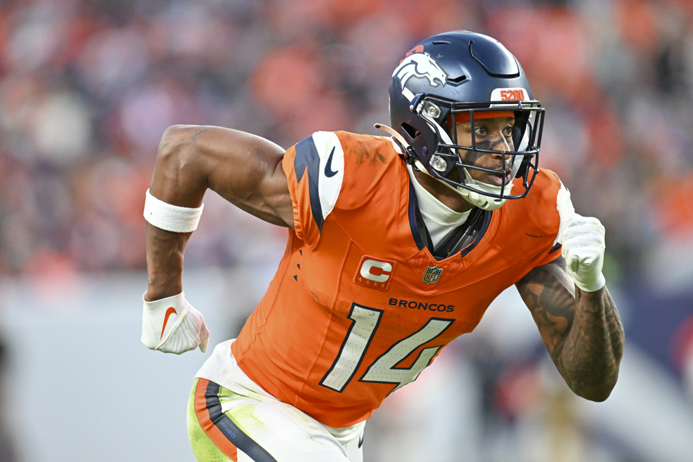 Denver wide receiver Courtland Sutton (14) in action during a game between the Indianapolis Colts and the Denver Broncos at Empower Field at Mile High in Denver, CO on December 15, 2024.