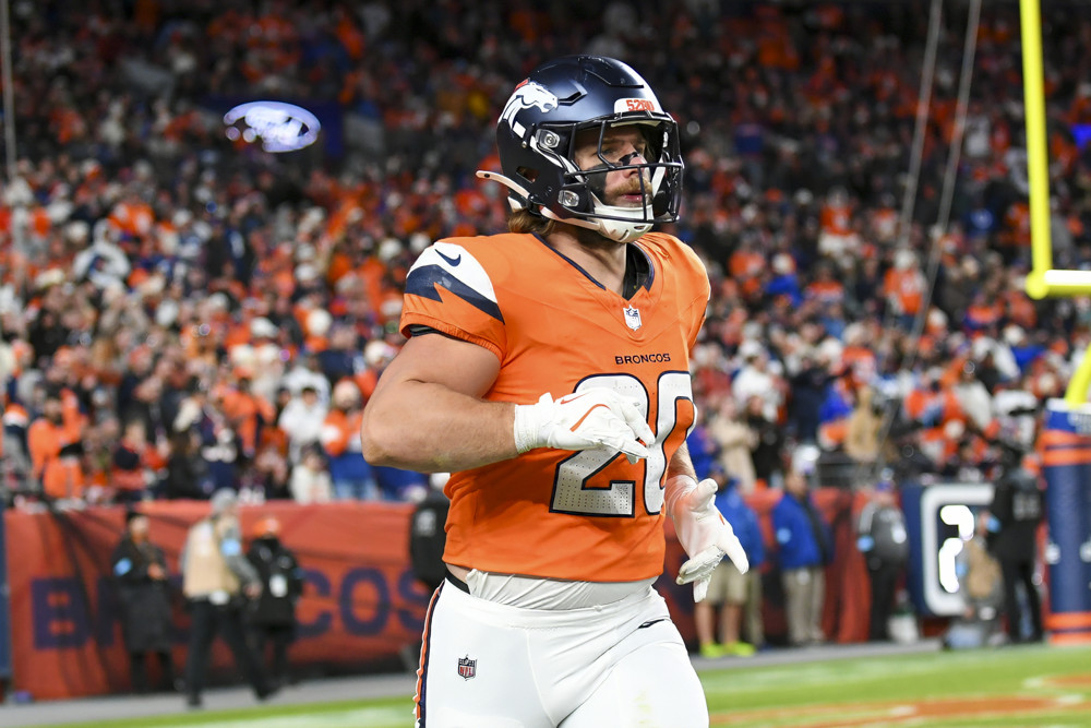 Denver fullback Michael Burton (20) during a game between the Indianapolis Colts and the Denver Broncos at Empower Field at Mile High in Denver, CO on December 15, 2024.