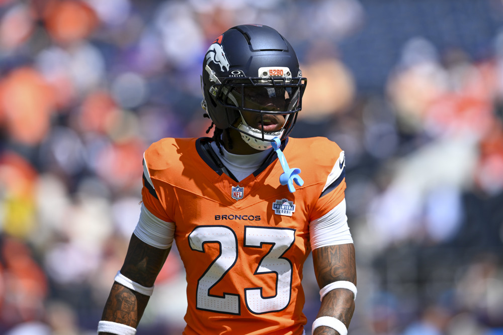 Cornerback Jahdae Barron #23 of the Denver Broncos during a game between the Denver Broncos and the Tennessee Titans at Empower Field at Mile High in Denver, CO on September 07, 2025. 